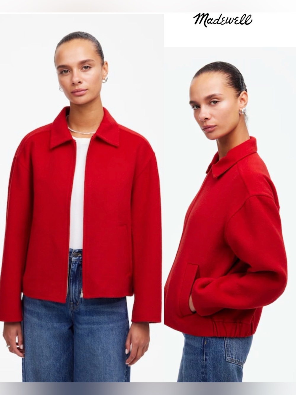 Madewell Double Faced Rounded Sleeve Jacket Wool Blend Red , Large
